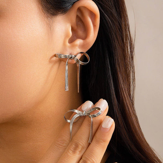 Sweet Silver Bow Earrings