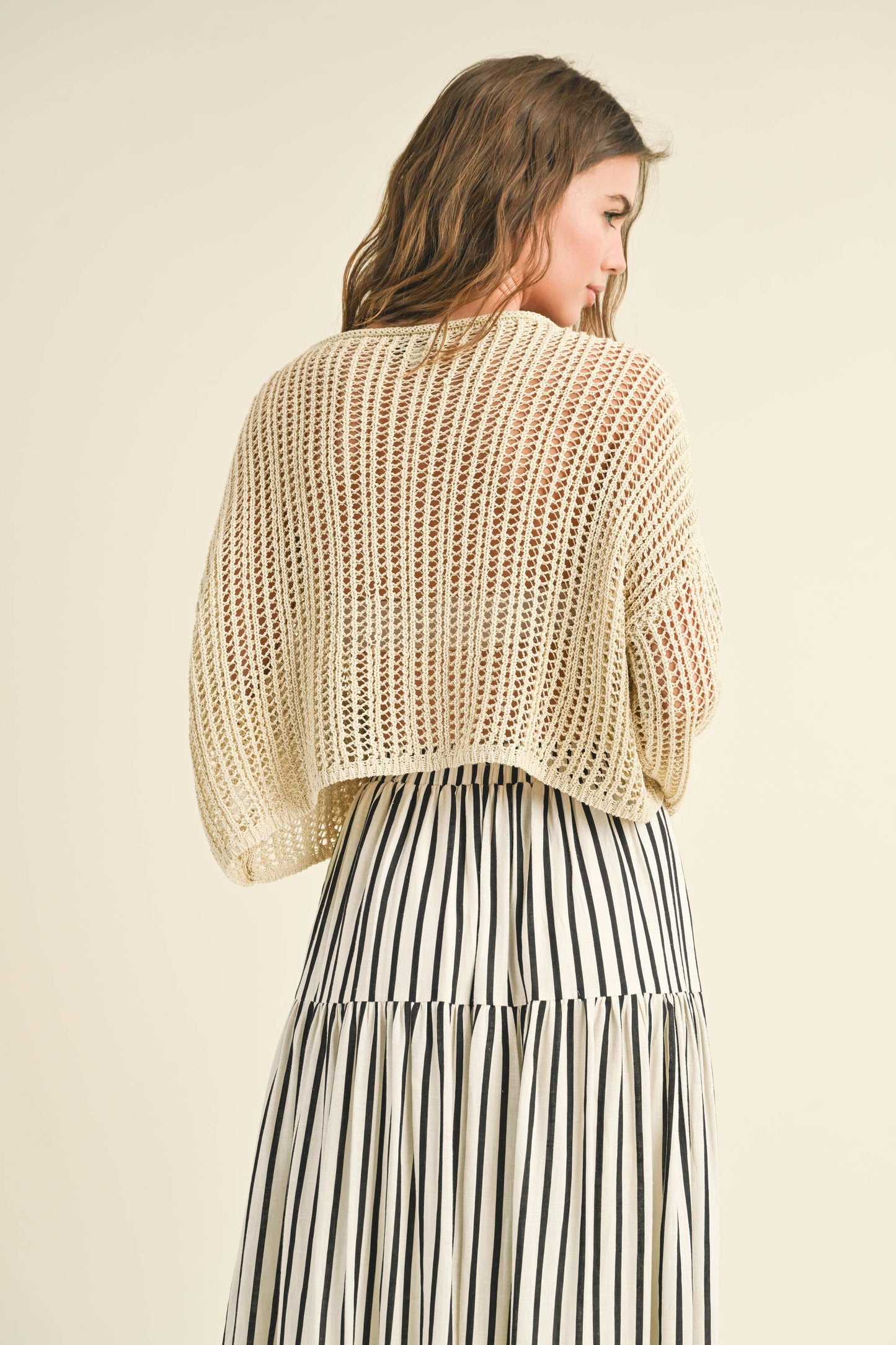 Long Sleeve Crochet Top - Oatmeal