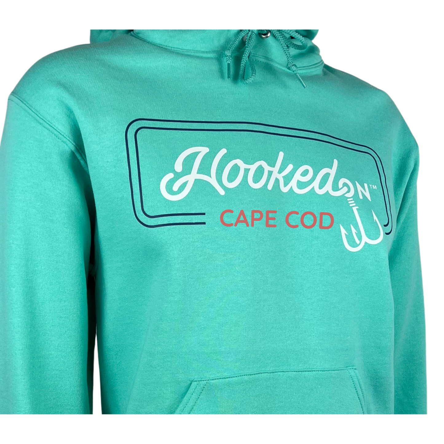 Hooked On Customizable Hoodie Mint with Navy/White