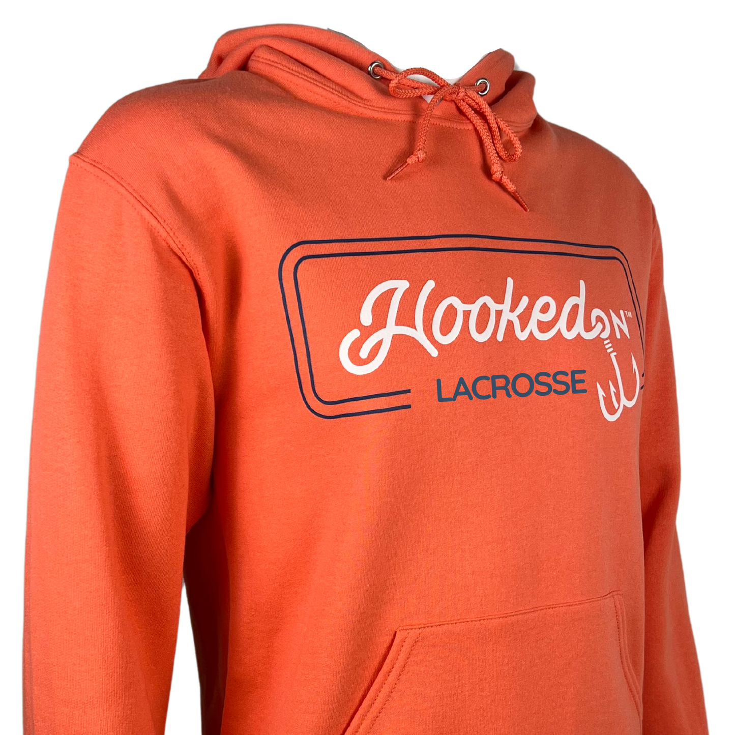 Hooked On Customizable Hoodie Coral with Navy/White