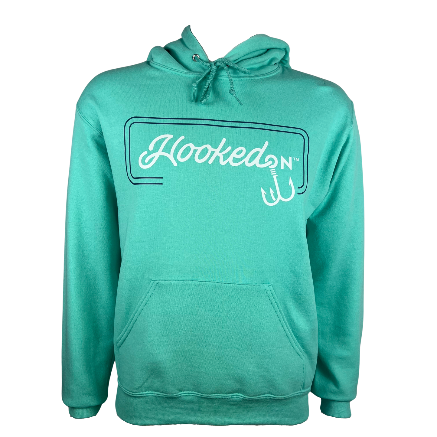 Hooked On Customizable Hoodie Mint with Navy/White