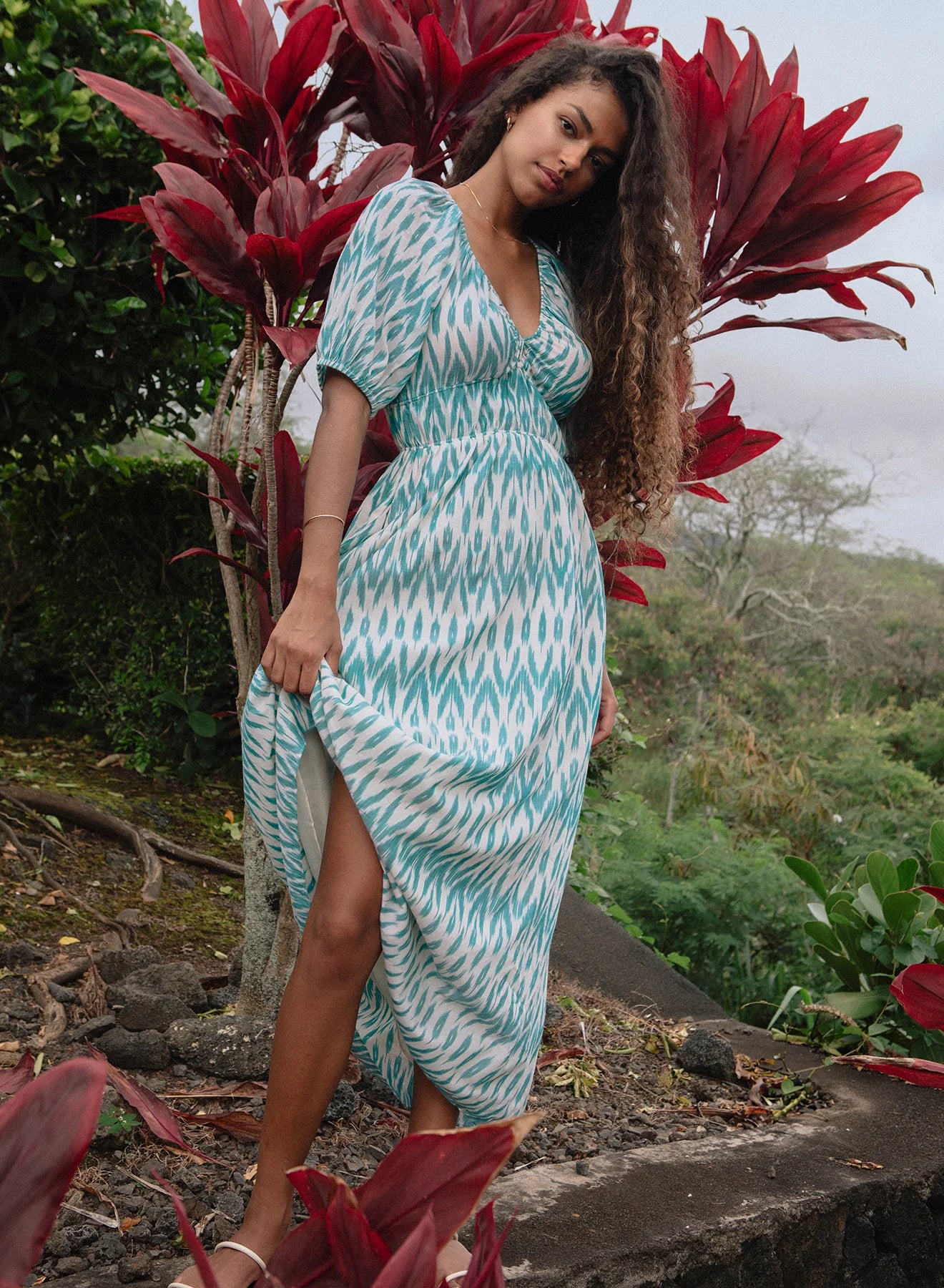 Lincoln Teal Ikat Midi Dress