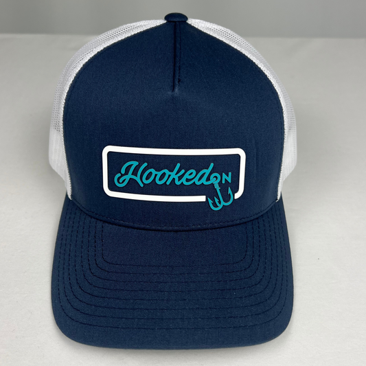 Hooked On Trucker Cap Navy/White with Teal