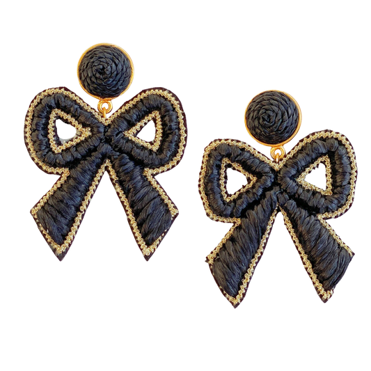 Raffia Bow Earrings | Black